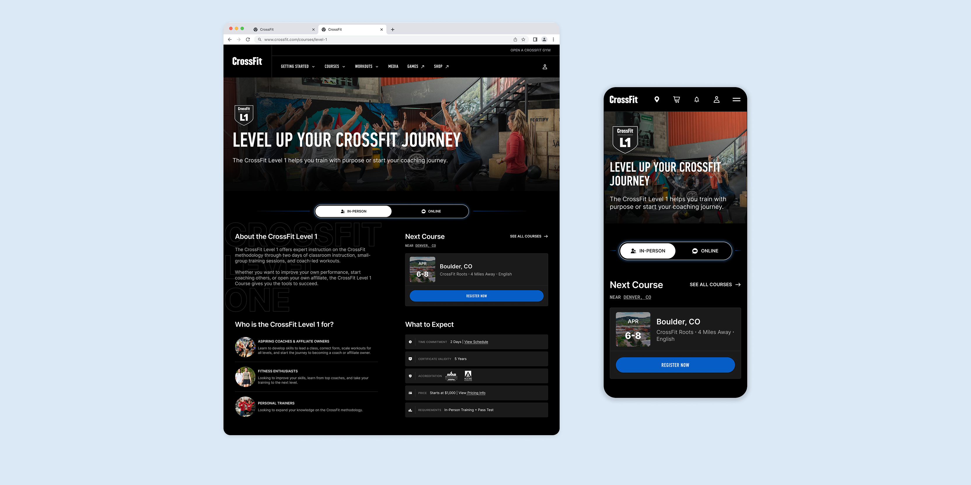 Level 1 course landing page mockup