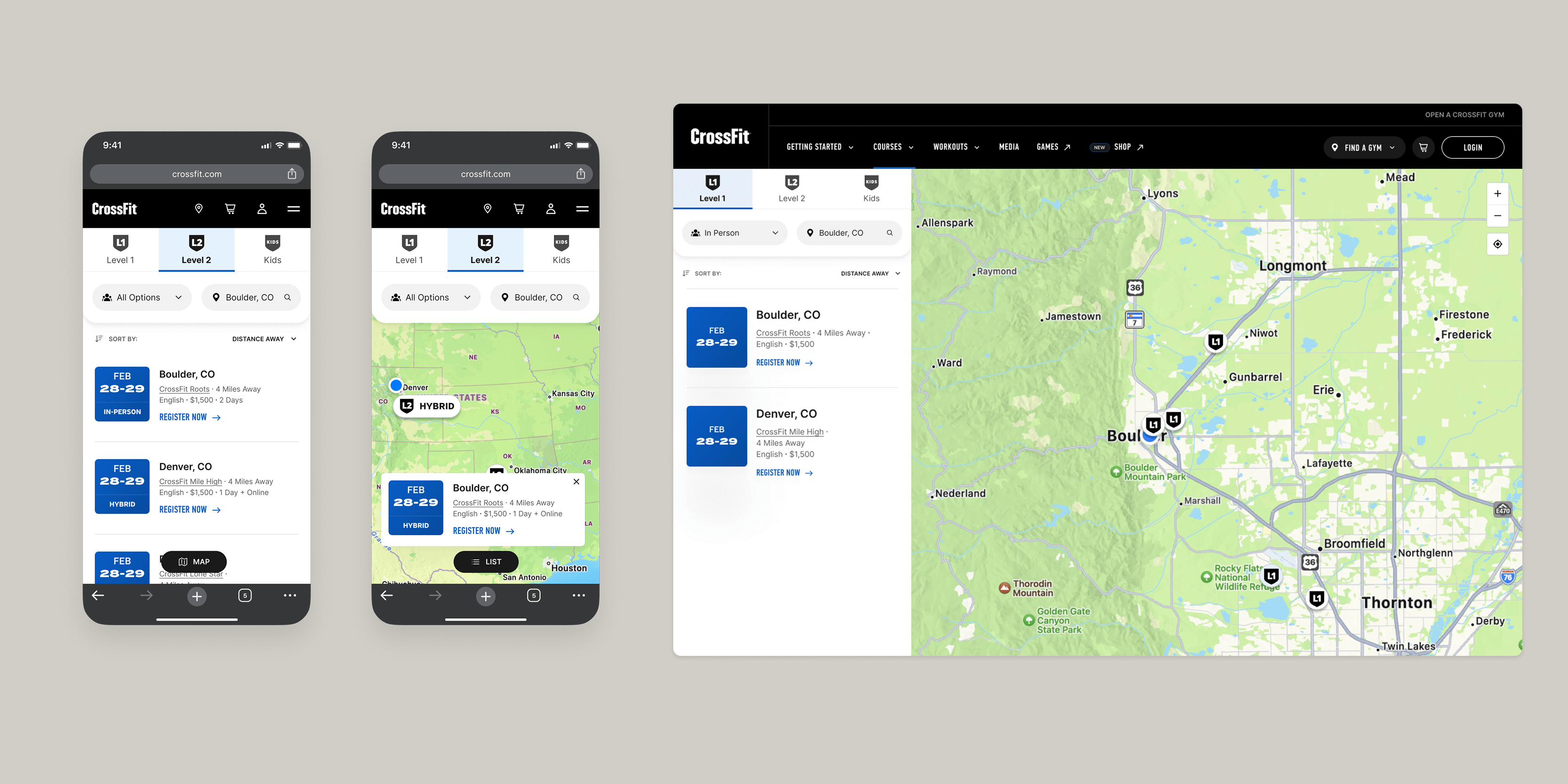 Course-finder map screen mockup