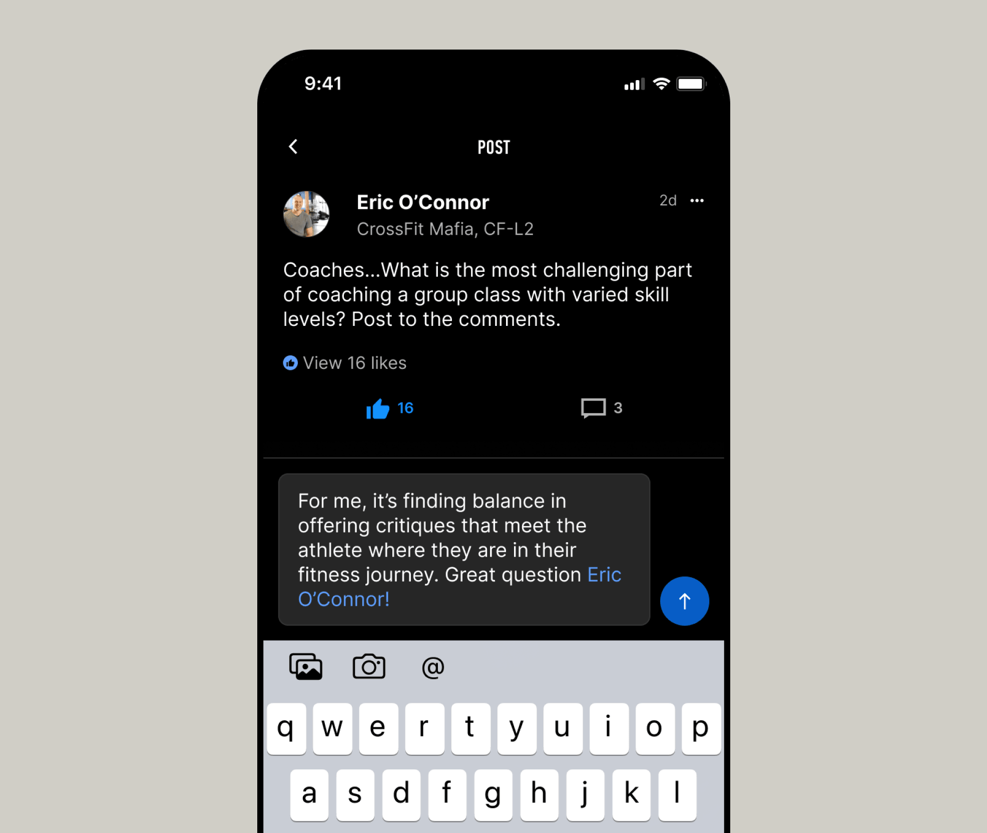 Comment screen mockup