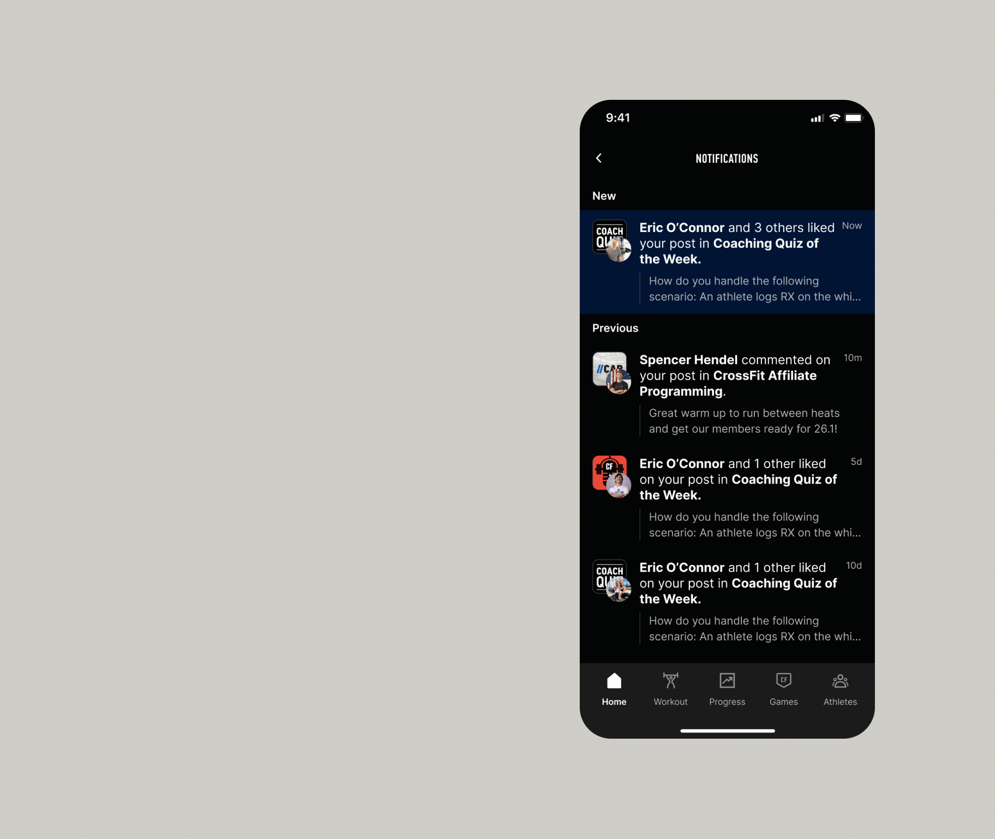 Notifications screen mockup