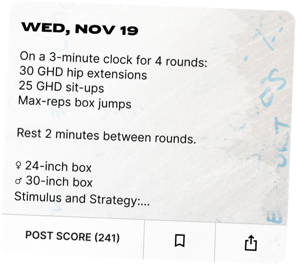 Workout card for Wed, Nov 19 with a Post Score button